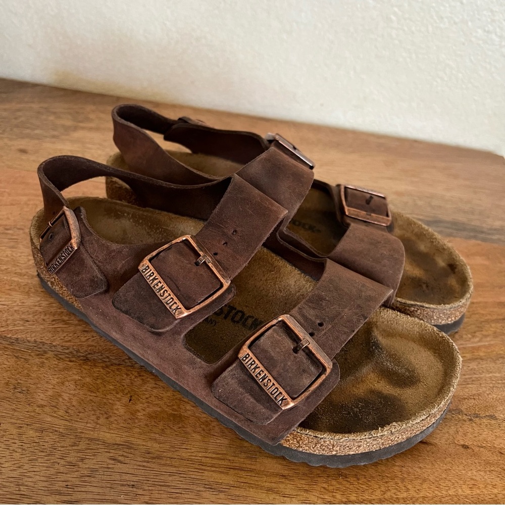 Birkenstock Milano Oiled Leather Habana Sandals Size 7-7.5 Wide - Picture 11 of 16